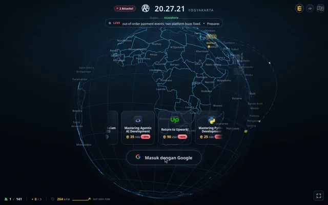 Desktop RWID/OS: globe, kelas, dan tombol Masuk dengan Google